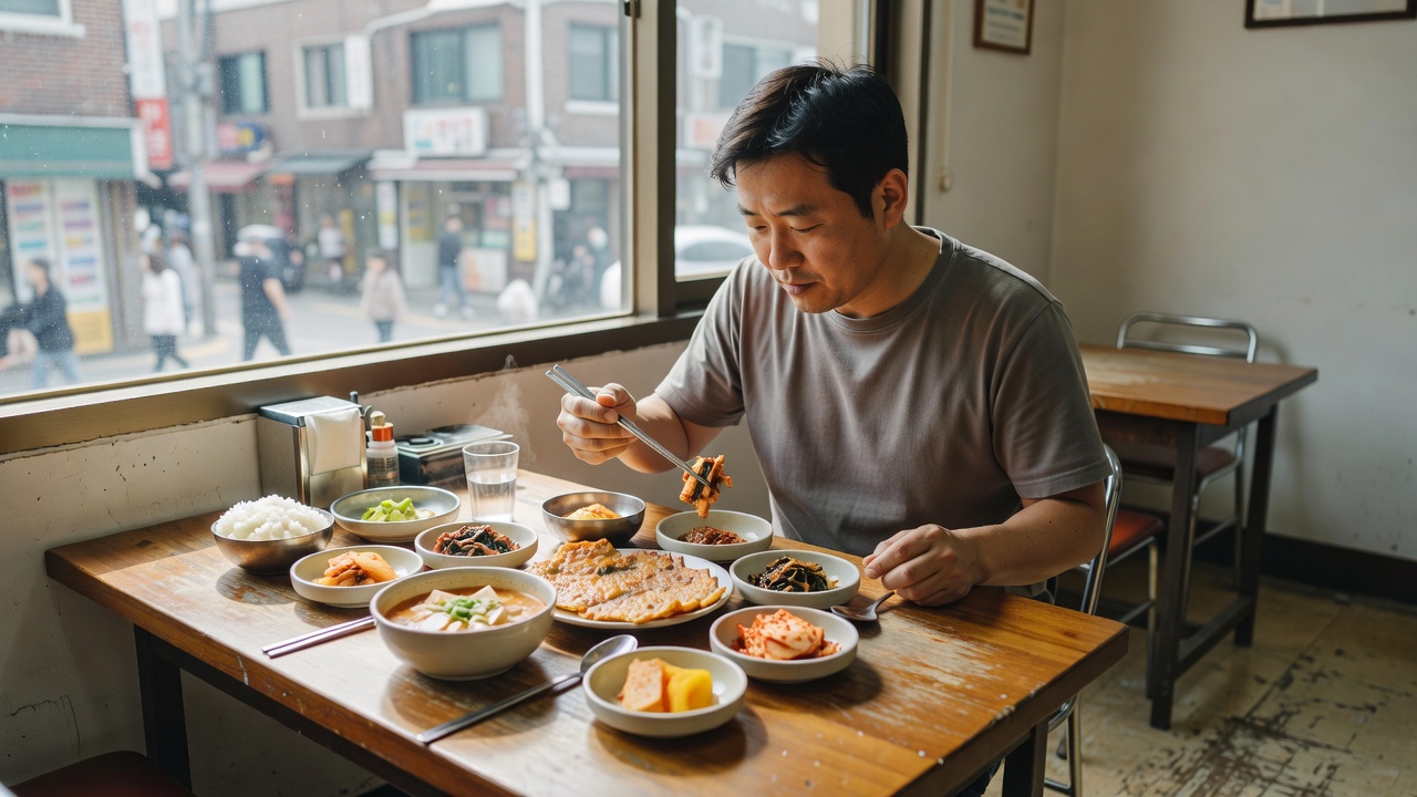 을지로 혼밥 맛집에서 혼자 식사하는 모습