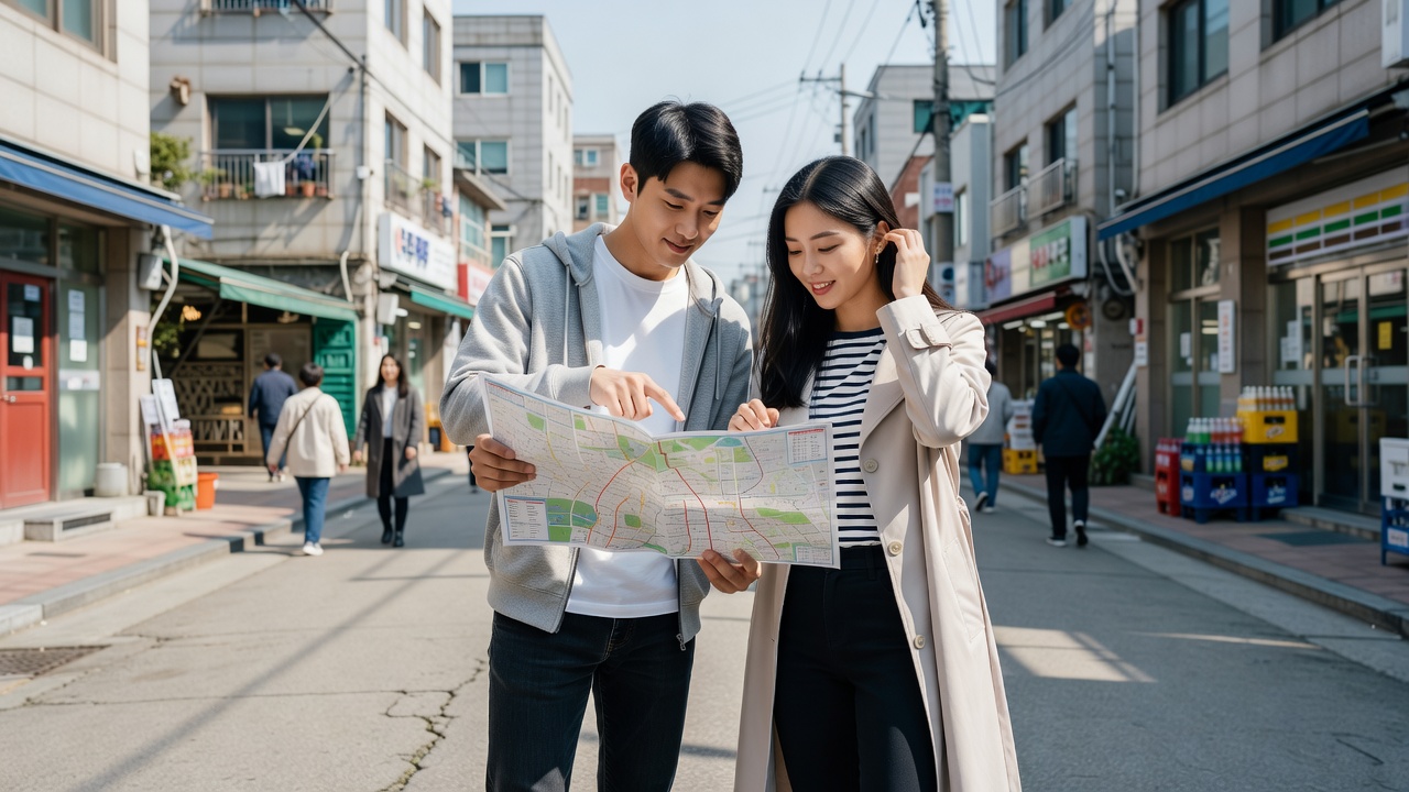 서울 데이트 주차를 미리 준비하는 커플의 모습